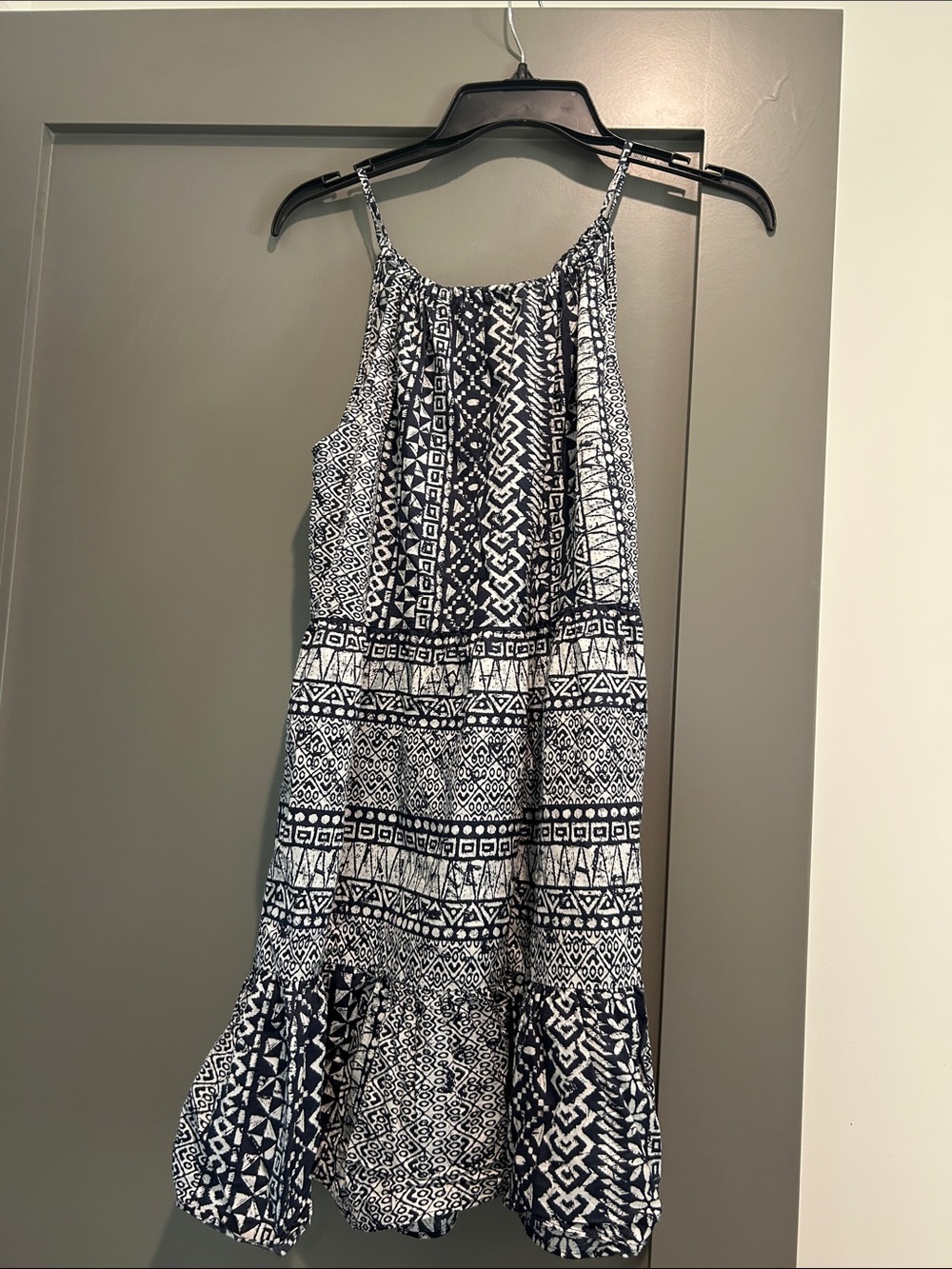 LWomen”s Navy and White Printed Halter Sundress